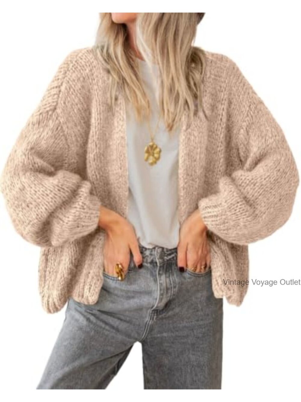 Lightweight Open Front Cardigan Sweater Loose Slouchy Fall Layering